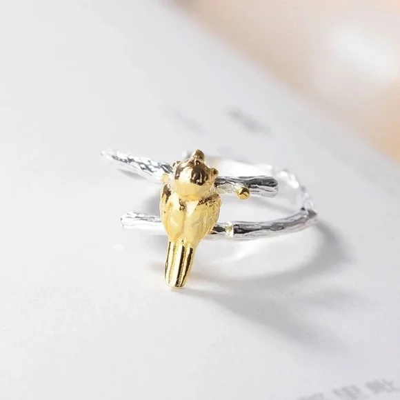 “Morning Companion” Bird Tree Branch Nature Ring - Picture 5 of 7